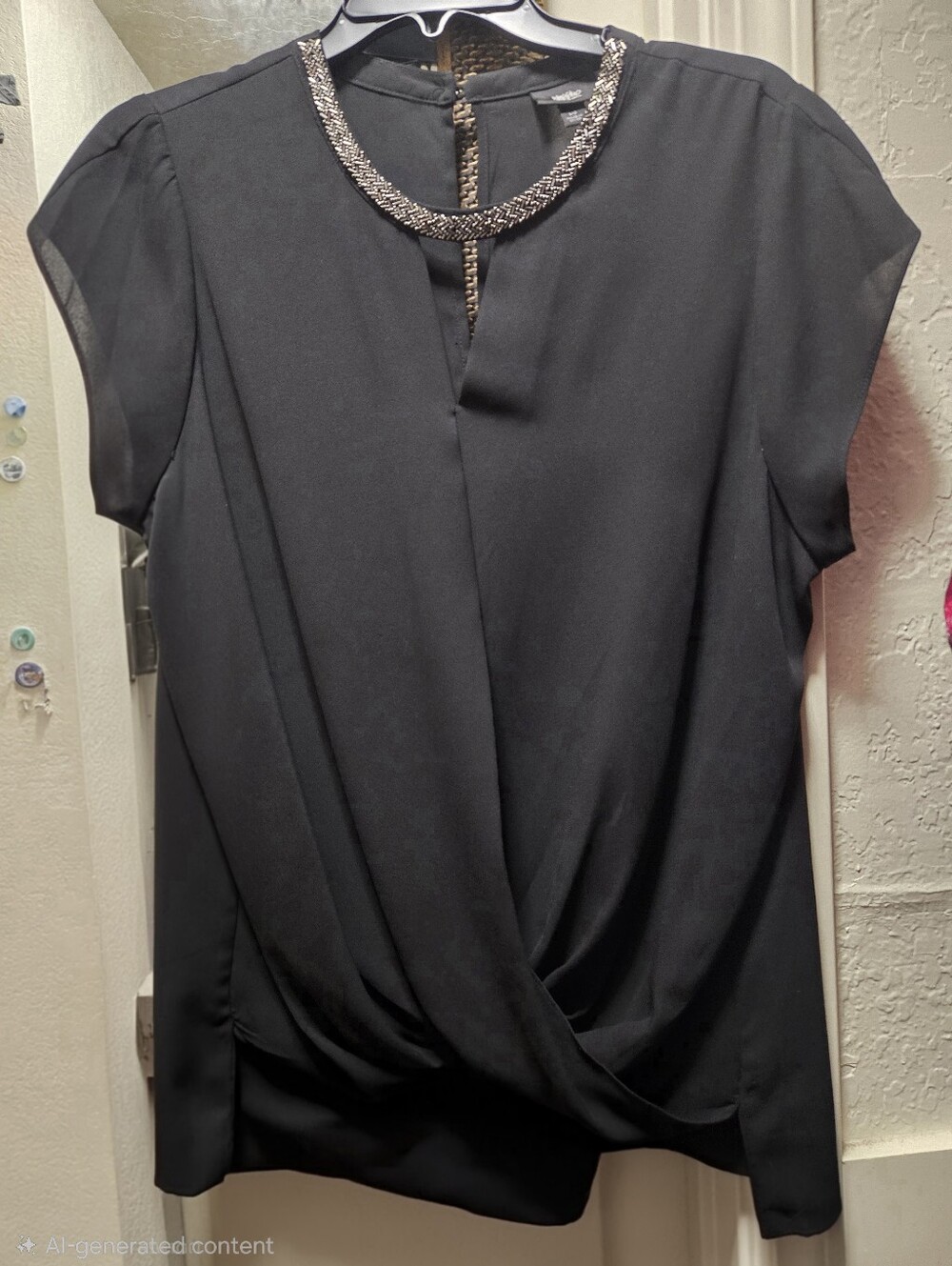 Mossimo Black Embellished Neck Draped Blouse